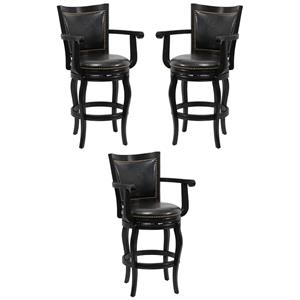 Home Square 29&quot Jones Memory Swivel Bar Stool in Black - Set of 3