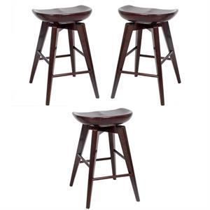 Home Square 24&quot Bali Swivel Bar Stool in Cappuccino - Set of 3