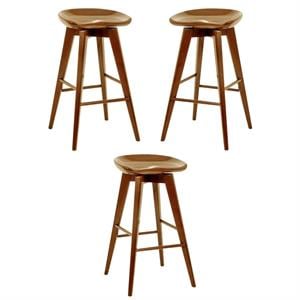 Home Square 24&quot Bali Swivel Bar Stool in Walnut Finish - Set of 3