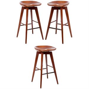 Home Square 29&quot Bali Swivel Bar Stool in Walnut Finish - Set of 3