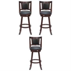 Home Square Avianna 24&quot Swivel Counter Stool in Cherry Finish - Set of 3