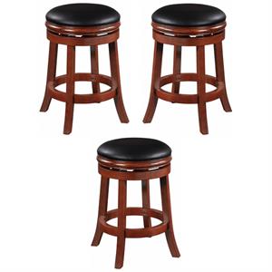 Home Square 24&quot Faux Leather Swivel Counter Height Stool in Cherry - Set of 3