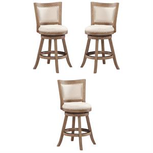 Home Square 24'' Counter Stool in Driftwood Wire-Brush and Ivory - Set of 3