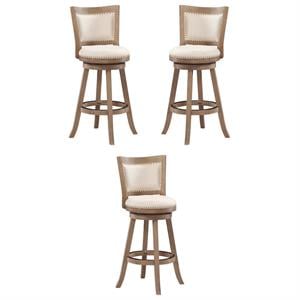 Home Square 29'' Melrose Bar Stool in Driftwood Wire-Brush and Ivory - Set of 3