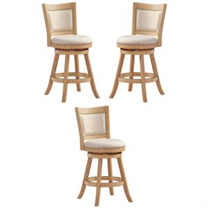 Home Square 24&quot Counter Stool in Driftwood Creme Wire-Brush & Ivory - Set of 3