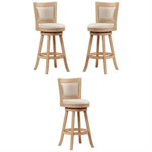 Home Square 29&quot Barstool in Driftwood Creme Wire-Brush and Ivory - Set of 3