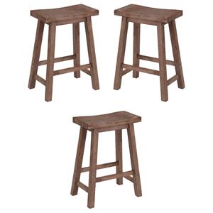 Home Square 24&quot Sonoma Saddle Stool in Barnwood Wire-Brush - Set of 3