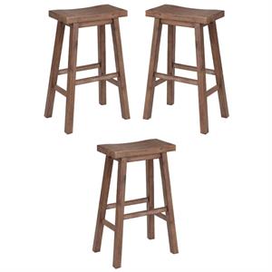 Home Square 29&quot Sonoma Saddle Stool in Barnwood Wire-Brush - Set of 3