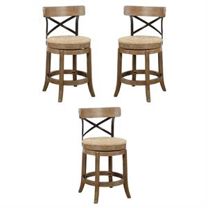 Home Square 24&quot Myrtle Swivel Counter Stool in Wheat Wire-Brush - Set of 3