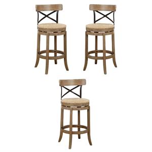 Home Square 29&quot Myrtle Swivel Bar Stool in Wheat Wire-Brush - Set of 3