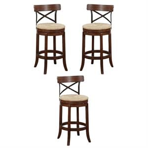 Home Square Myrtle 29&quot Metal Back Bar Height Stool in Mahogany - Set of 3