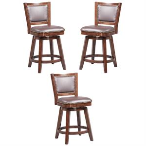 Home Square Broadmoor 24&quot Faux Leather Swivel Bar Stool in Cappuccino - Set of 3