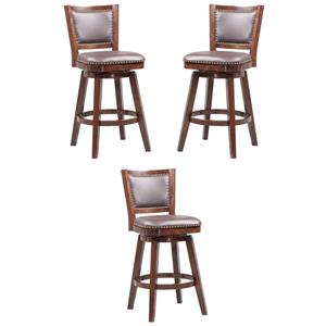 Home Square Broadmoor 29&quot Faux Leather Swivel Bar Stool in Cappuccino - Set of 3