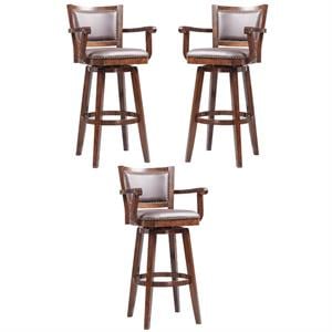 Home Square Broadmoor 36&quot Faux Leather Bar Stool in Cappuccino - Set of 3