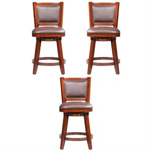 Home Square Broadmoor 24&quot Faux Leather Swivel Counter Stool in Cherry - Set of 3