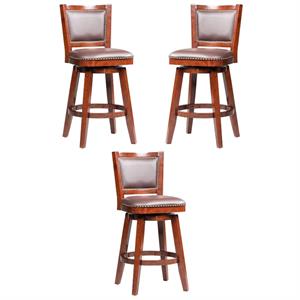 Home Square Broadmoor 29&quot Swivel Bar Stool in Cherry and Brown - Set of 3