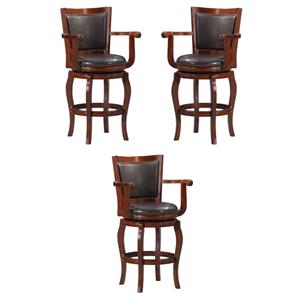 Home Square Jones Memory 29&quot Wood Bar Stool in Cherry and Black - Set of 3