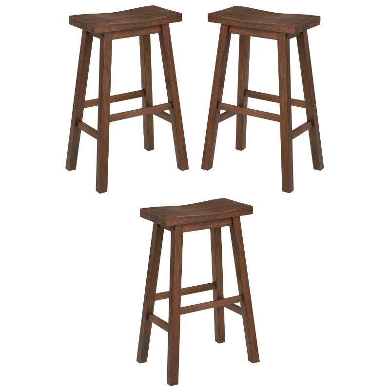Home Square Sonoma Saddle Barstool in Chestnut Wire-Brush - Set of 3