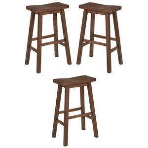 Home Square Sonoma Saddle Barstool in Chestnut Wire-Brush - Set of 3