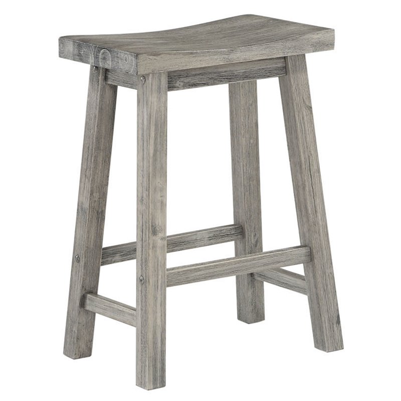 Home Square Sonoma Saddle Counter Stool in Storm Gray Wire-Brush - Set of 3