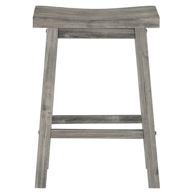 Home Square Sonoma Saddle Counter Stool in Storm Gray Wire-Brush - Set of 3
