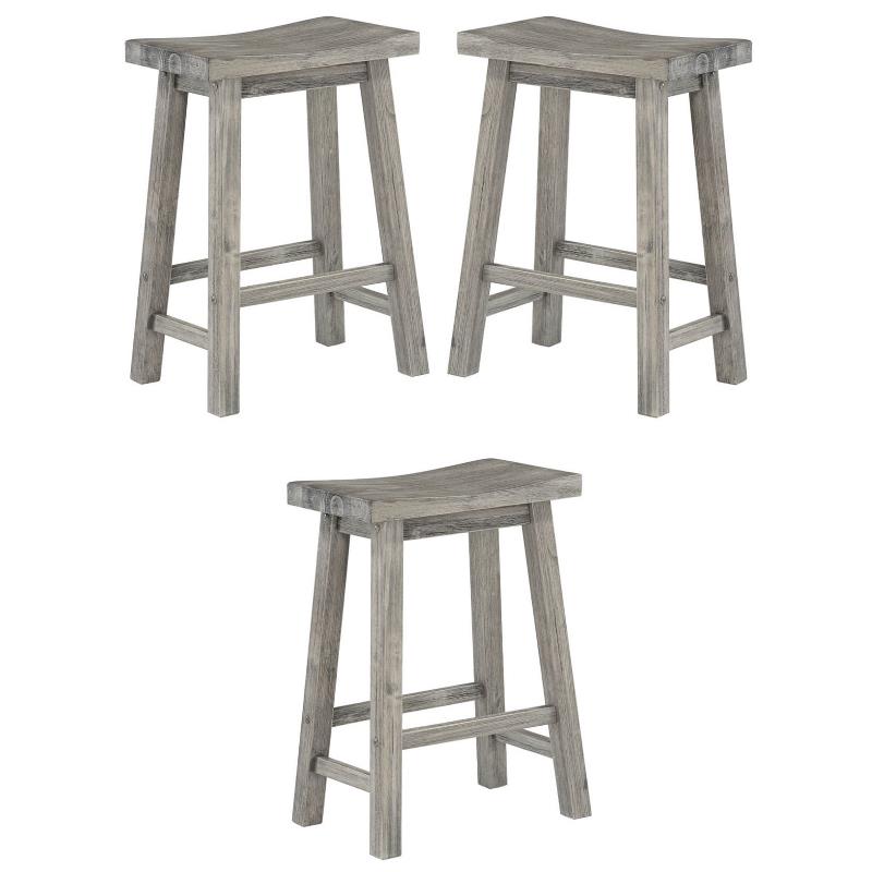 Home Square Sonoma Saddle Counter Stool in Storm Gray Wire-Brush - Set of 3