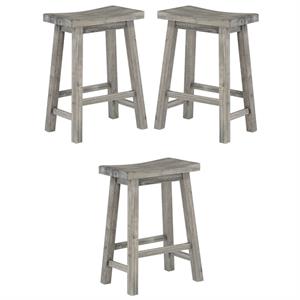 Home Square Sonoma Saddle Counter Stool in Storm Gray Wire-Brush - Set of 3