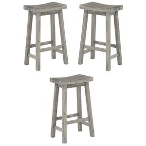 Home Square Sonoma Saddle Barstool in Storm Gray Wire-Brush - Set of 3