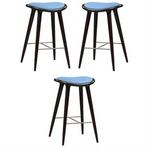 Home Square Lucio 29&quot Faux Leather Bar Stool in Blue and Cappuccino - Set of 3
