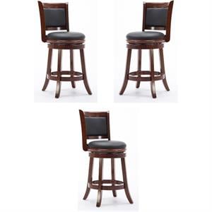 Home Square Augusta 24&quot Swivel Counter Stool in Cherry - Set of 3