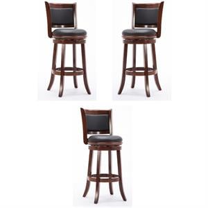 Home Square Augusta 29&quot Swivel Bar Stool in Cherry - Set of 3