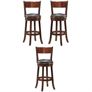 Home Square Palmetto 29&quot Swivel Bar Stool in Walnut - Set of 3