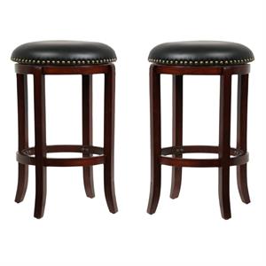 Home Square Cordova 24&quot Swivel Bar Stool in Cherry - Set of 2