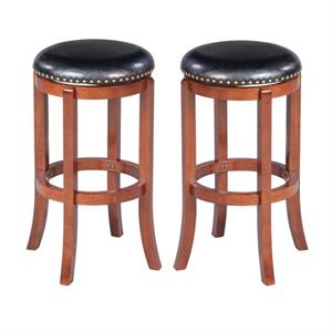 Home Square Cordova 29&quot Swivel Bar Stool in Cherry - Set of 2