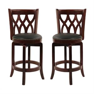 Home Square Cathedral 24&quot Swivel Counter Stool in Dark Cherry - Set of 2