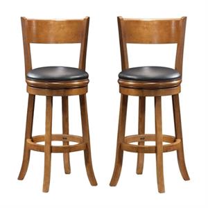 Home Square Palmetto 29&quot Bar Swivel Stool in Fruitwood - Set of 2