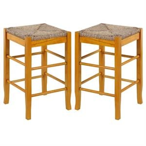 Home Square Square Rush 24&quot Stationary Counter Stool in Oak - Set of 2