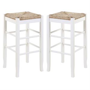 Home Square Square Rush 29&quot Stationary Bar Stool in White - Set of 2