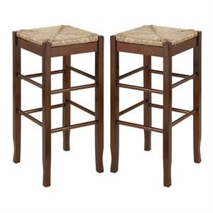 Home Square Sq Rush 29&quot Stationary Bar Stool in Cappuccino - Set of 2