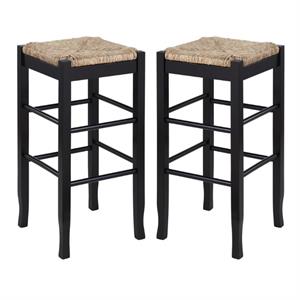 Home Square Sq Rush 29&quot Stationary Bar Stool in Black - Set of 2