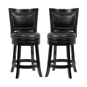 Home Square 24&quot Bristol Swivel Bar Stool in Black - Set of 2