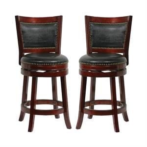 Home Square 24&quot Bristol Swivel Bar Stool in Cherry - Set of 2