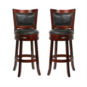 Home Square 29&quot Bristol Swivel Bar Stool in Cherry - Set of 2