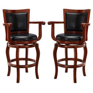 Home Square 29&quot Jones Swivel Bar Stool in Cherry - Set of 2
