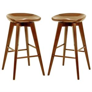 Home Square 24&quot Bali Swivel Bar Stool in Walnut Finish - Set of 2