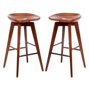 Home Square 29&quot Bali Swivel Bar Stool in Walnut Finish - Set of 2