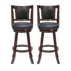 Home Square Avianna 24&quot Swivel Counter Stool in Cherry Finish - Set of 2