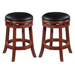 Home Square 24&quot Faux Leather Swivel Counter Height Stool in Cherry - Set of 2