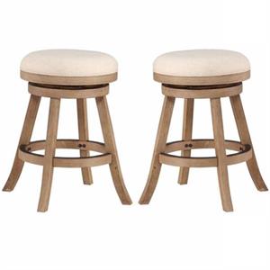 Home Square 24&quot Counter Stool in Driftwood Wire-Brush and Ivory - Set of 2