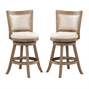 Home Square 24'' Counter Stool in Driftwood Wire-Brush and Ivory - Set of 2